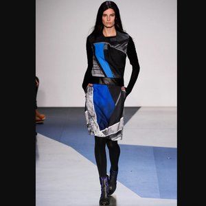 Helmut Lang Geometric FW13 Lamb Runway Sheath Dress Black Grey Blue Size 0